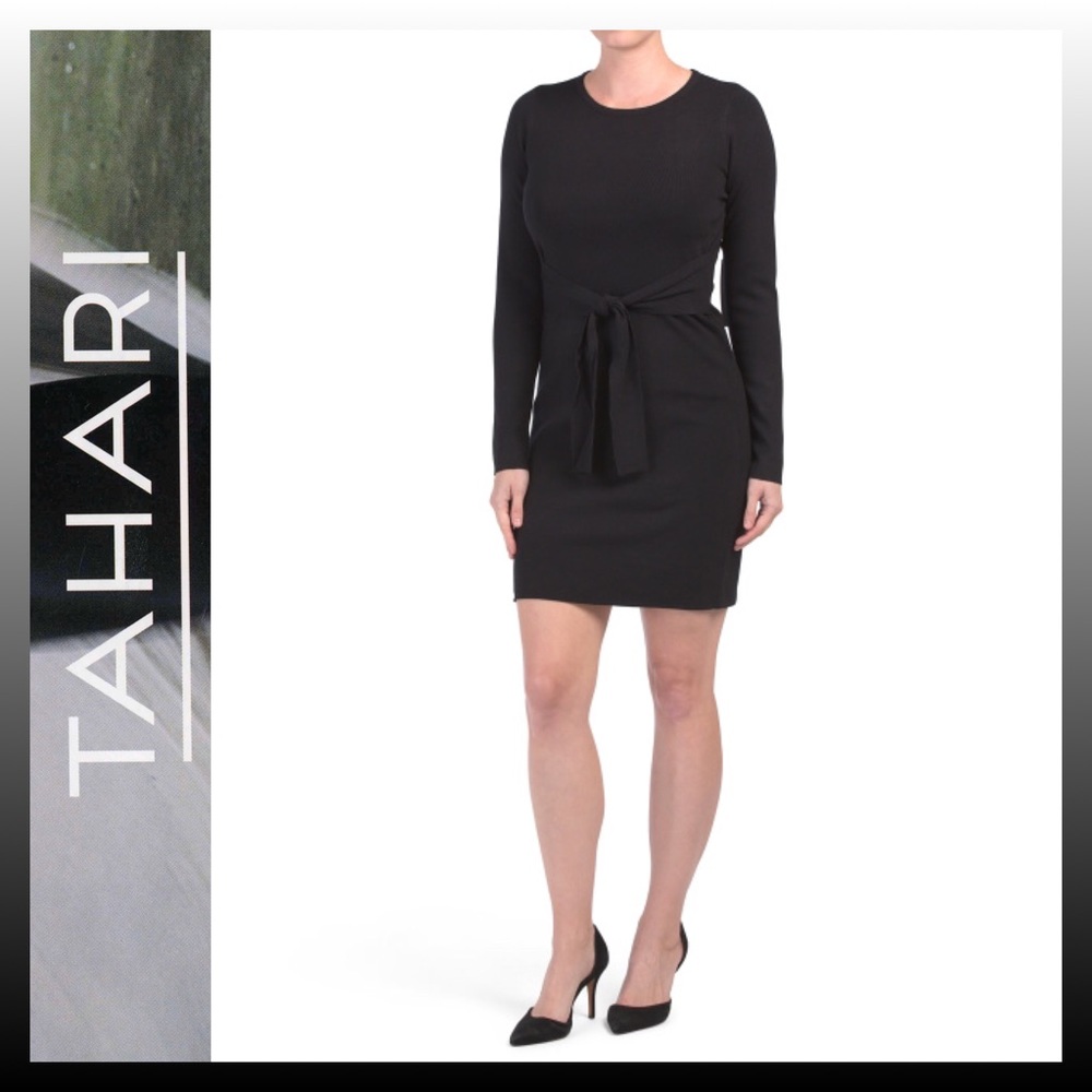 Tahari Black Tie Waist Sweater Dress 🆕